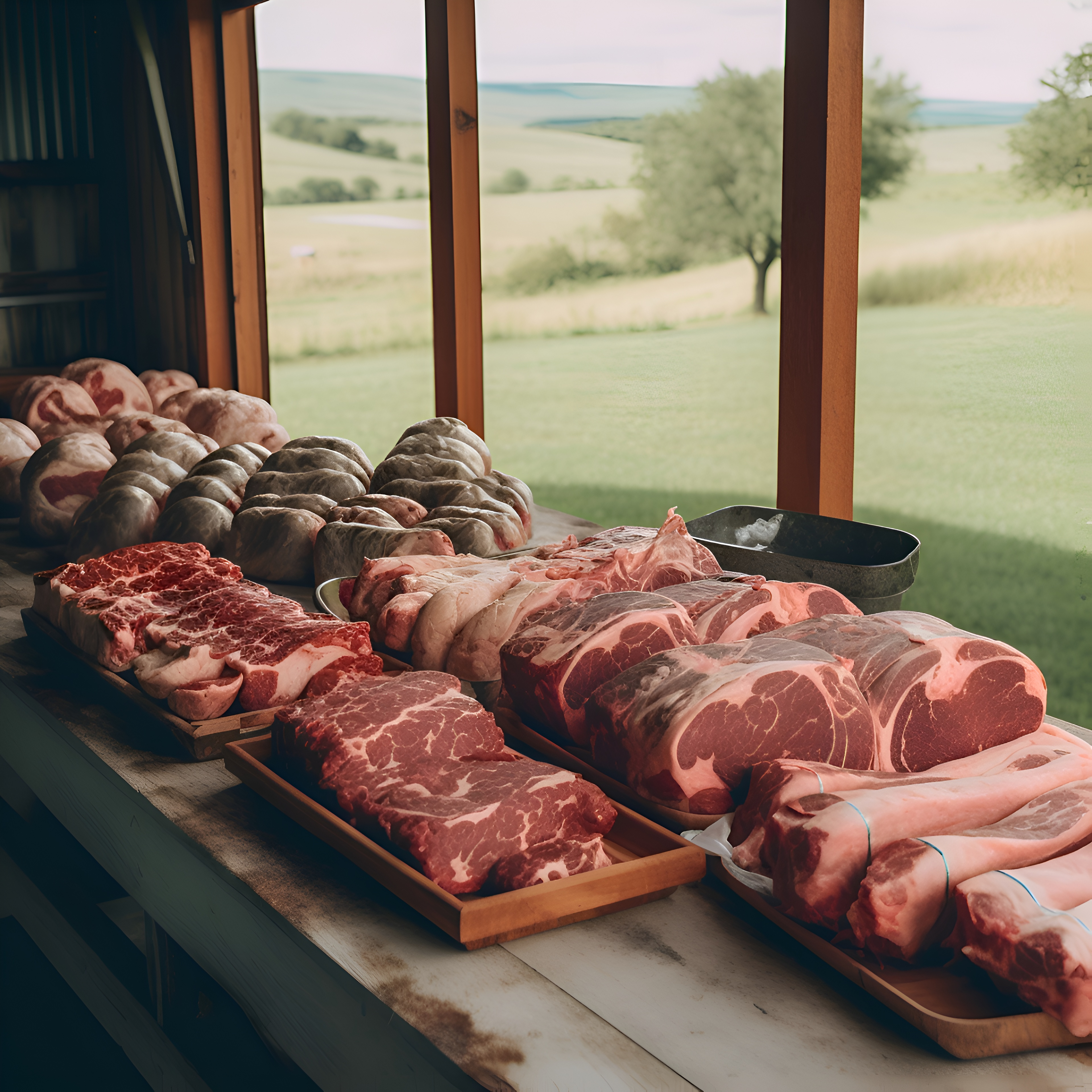 Premium beef cuts displayed at a butcher counter